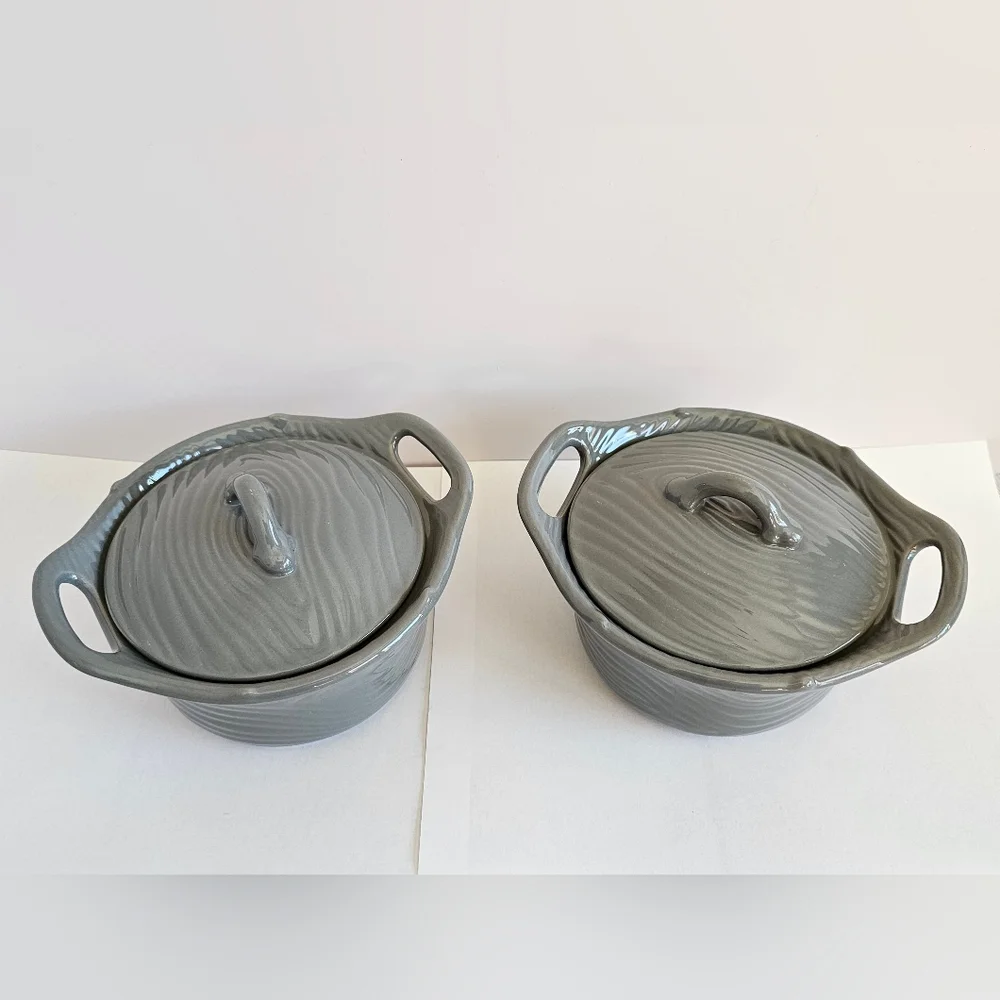 NWOT Temptations Woodland Gray Quick Cookers Small Pot with Lid Set of 2